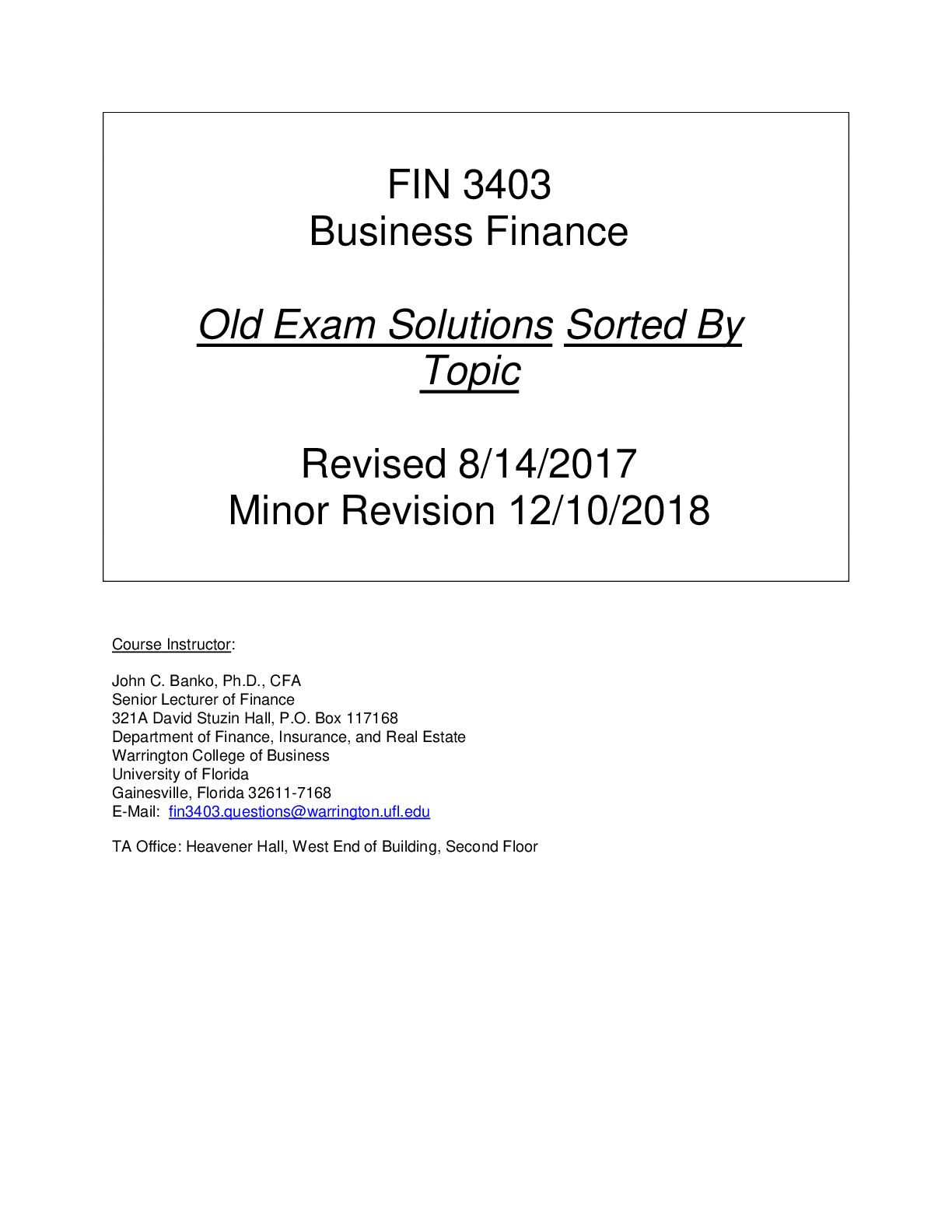 Preview image for FIN_3403_A Comprehensive Review of FIN 3403 Old Exams_[Your Grade A Study-Pack]